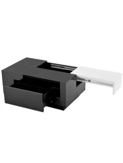 Ausziehbarer Couchtisch mit LED einstellbarem Lichtband und Stauraum, Schwarz