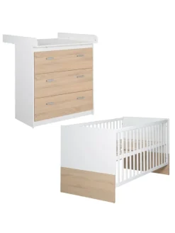 Babymöbel Set Gabriella 2-tlg. Bicolor mit Bett & Wickelkommode