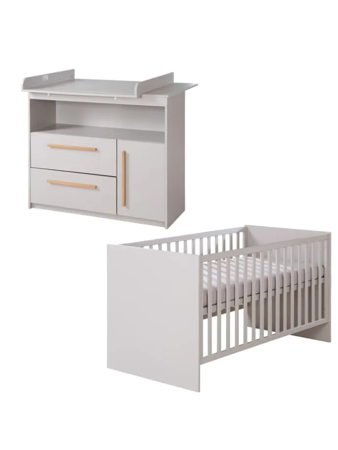 Babyzimmer Set Lea 2-tlg. Holz Beige/Grau mit Bett & Kommode