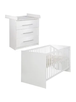 Babyzimmer Set Maren Weiß mit Bett & Kommode mit 3 Schubladen