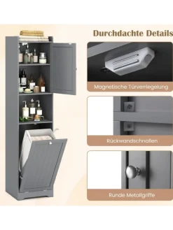 Bad Hochschrank mit Wäschekorb in Grau