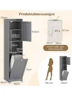 Bad Hochschrank mit Wäschekorb in Grau