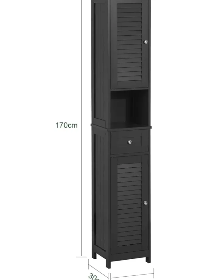 Badezimmer-Hochschrank in Drunkelgrau - (B)32 x (H)170 x (T)30cm