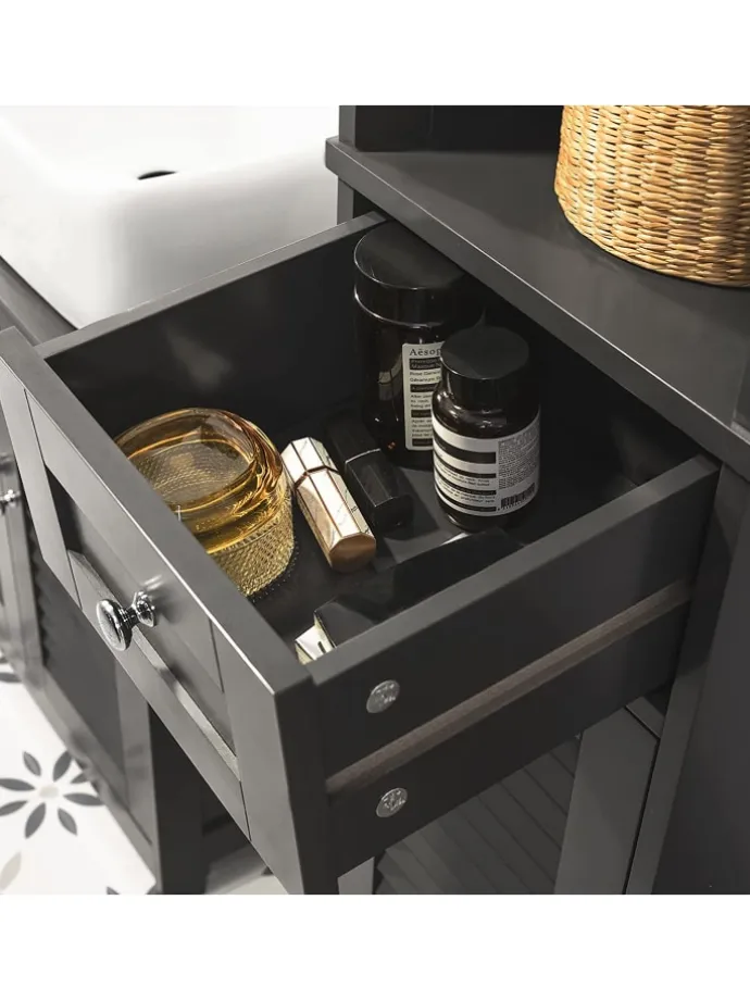 Badezimmer-Hochschrank in Drunkelgrau - (B)32 x (H)170 x (T)30cm