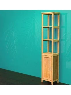 Badezimmer-Hochschrank in Hellbraun - (B)40 x (H)190 x (T)30 cm