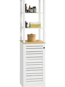 Badezimmer-Hochschrank in Weiß und Natur - (B)40 x (H)160 x (T)40cm