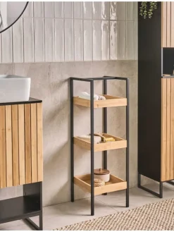 Badezimmerregal TAJZARA in Braun/Schwarz - (W) 30 x (H) 90 x (L) 30 cm