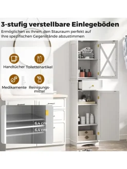 Badezimmerschrank 168 cm platzsparend schmal in Weiß