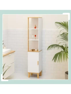 Badezimmerschrank in Weiß/ Natur - (B)33 x (H)169 x (T)31 cm