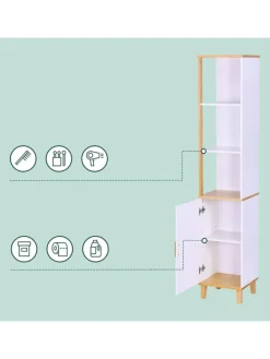Badezimmerschrank in Weiß/ Natur - (B)33 x (H)169 x (T)31 cm