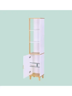 Badezimmerschrank in Weiß/ Natur - (B)33 x (H)169 x (T)31 cm