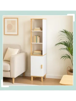 Badezimmerschrank in Weiß/ Natur - (B)33 x (H)169 x (T)31 cm