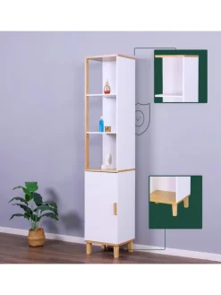 Badezimmerschrank in Weiß/ Natur - (B)33 x (H)169 x (T)31 cm