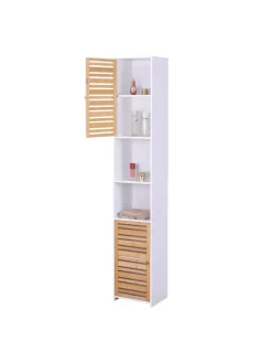 Badezimmerschrank in Weiß/ Natur - (B)34 x (H)190 x (T)29 cm