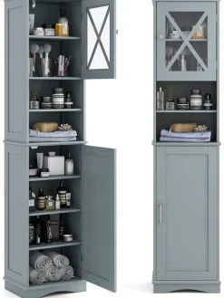 Badezimmerschrank schmal in Grau