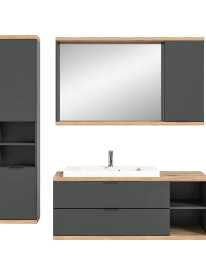 Badkombination (B/H/T: 185x160x48 cm) in anthrazit grau