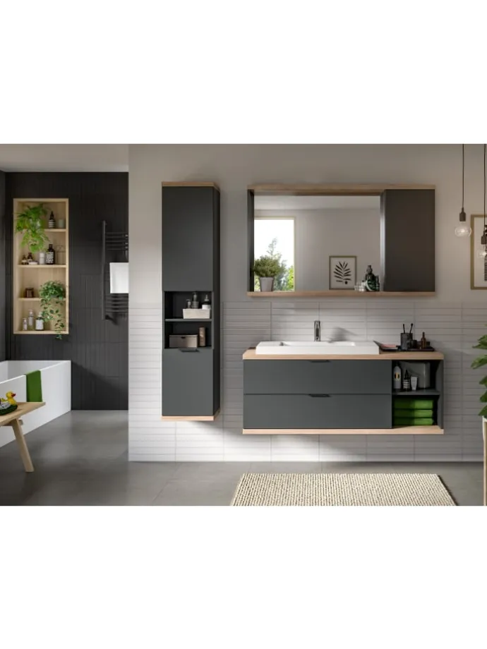 Badkombination (B/H/T: 185x160x48 cm) in anthrazit grau