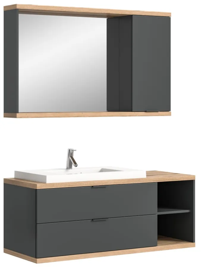 Badkombination (B/H/T: 130x160x48 cm) in anthrazit grau