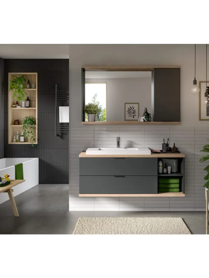 Badkombination (B/H/T: 130x160x48 cm) in anthrazit grau