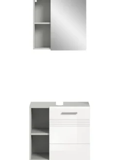 Badkombination in hellgrau/weiß hochglanz - (B) 60 x (H) 190 x (T) 32