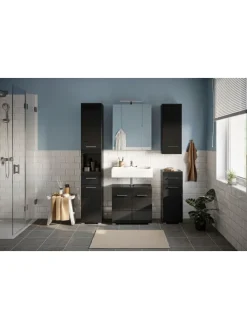 Badkombination in schwarz/schwarz hochglanz - (B) 60 x (H) 182 x (T) 34