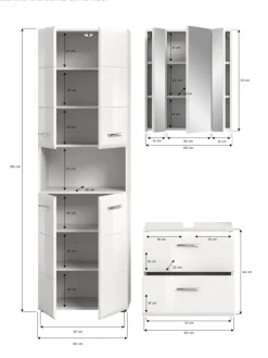 Badkombination in Weiß/Weiß Hochglanz - (B) 135 x (H) 185 x (T) 30