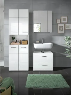 Badkombination in Weiß/Weiß Hochglanz - (B) 135 x (H) 185 x (T) 30