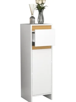 Badmöbel Midischrank Badschrank Schublade Malira in Weiß / Honig-Eiche