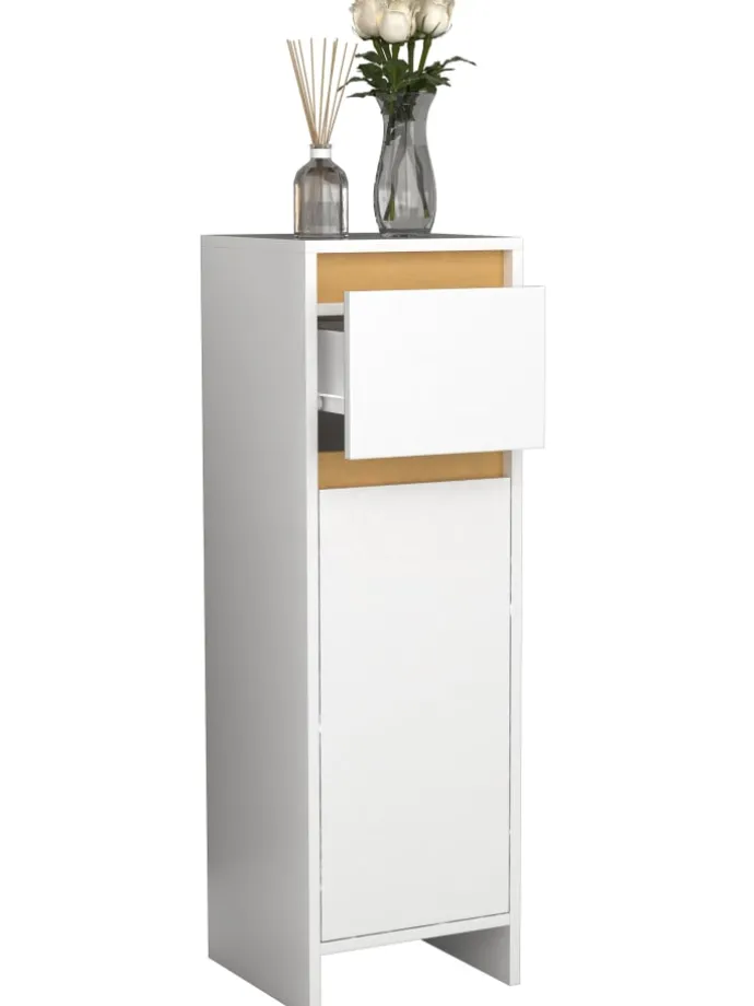 Badmöbel Midischrank Badschrank Schublade Malira in Weiß / Honig-Eiche