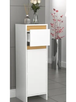 Badmöbel Midischrank Badschrank Schublade Malira in Weiß / Honig-Eiche