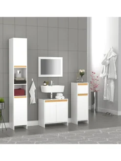 Badmöbel Midischrank Badschrank Schublade Malira in Weiß / Honig-Eiche