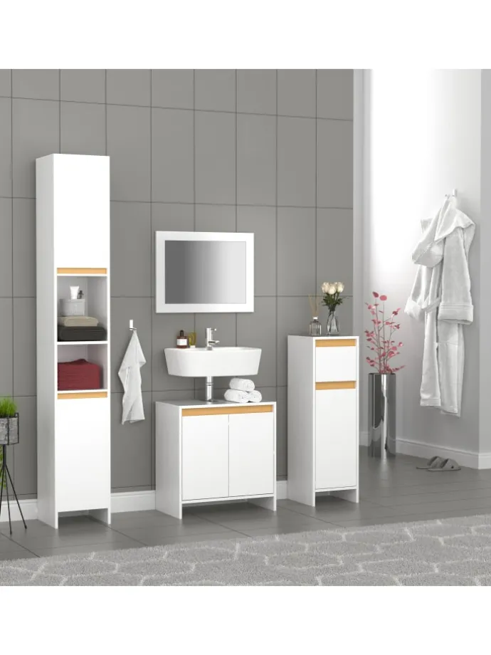 Badmöbel Midischrank Badschrank Schublade Malira in Weiß / Honig-Eiche