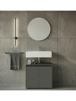 Badmöbel Set 2-tlg. Waschbeckunterschrank, Runder Spiegel, Badset in Graphit