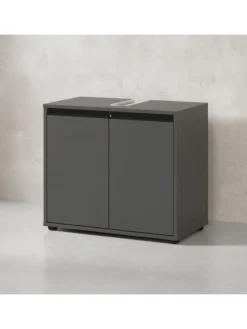 Badmöbel Set 2-tlg. Waschbeckunterschrank, Runder Spiegel, Badset in Graphit