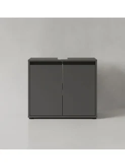 Badmöbel Set 2-tlg. Waschbeckunterschrank, Runder Spiegel, Badset in Graphit