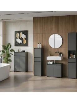 Badmöbel Set 5-tlg. XXL Badschrank Unterschrank Badkommode Badset in Graphit