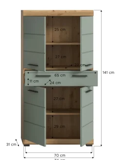 Badmidischrank in Artisan Eiche/Salbei - (B) 74 x (H) 141 x (T) 31