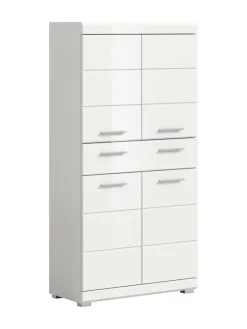 Badmidischrank in weiß/weiß hochglanz - (B) 74 x (H) 141 x (T) 31