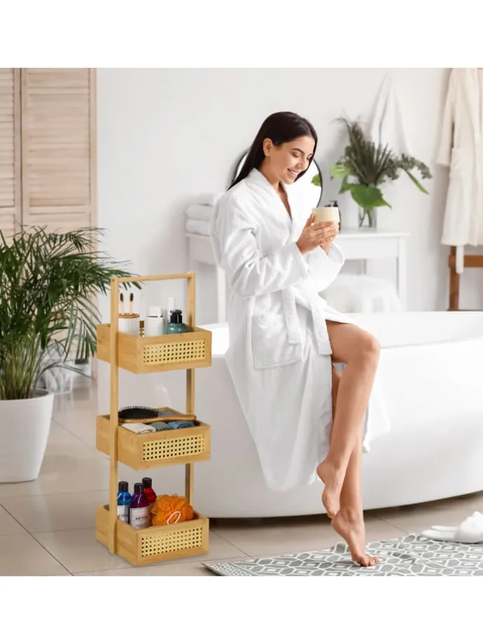 Badregal in Natur - (B)27 x (H)83 x (T)26 cm