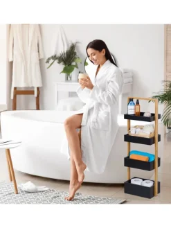 Badregal in Natur/ Schwarz - (B)30 x (H)88 x (T)18 cm