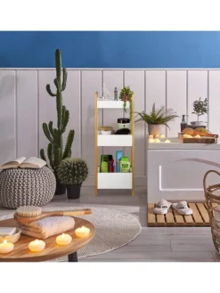 Badregal in Natur/ Weiß - (B)28 x (H)74,5 x (T)20 cm