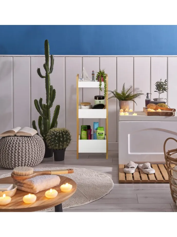 Badregal in Natur/ Weiß - (B)28 x (H)74,5 x (T)20 cm
