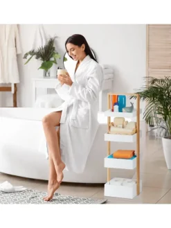 Badregal in Weiß/Natur - (B)30 x (H)88 x (T)18 cm