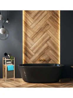 Badregal mit Wäschekorb in Natur/ Schwarz - (B)40 x (H)95 x (T)30 cm