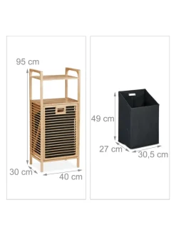 Badregal mit Wäschekorb in Natur/ Schwarz - (B)40 x (H)95 x (T)30 cm