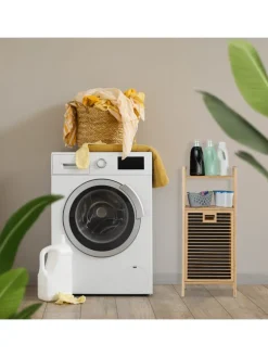 Badregal mit Wäschekorb in Natur/ Schwarz - (B)40 x (H)95 x (T)30 cm