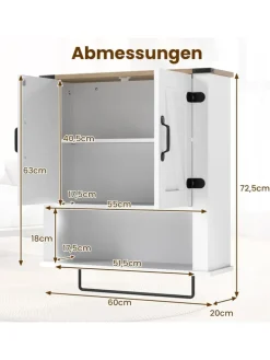 Badschrank hängend 60 x 20 x 72,5 cm in Weiß