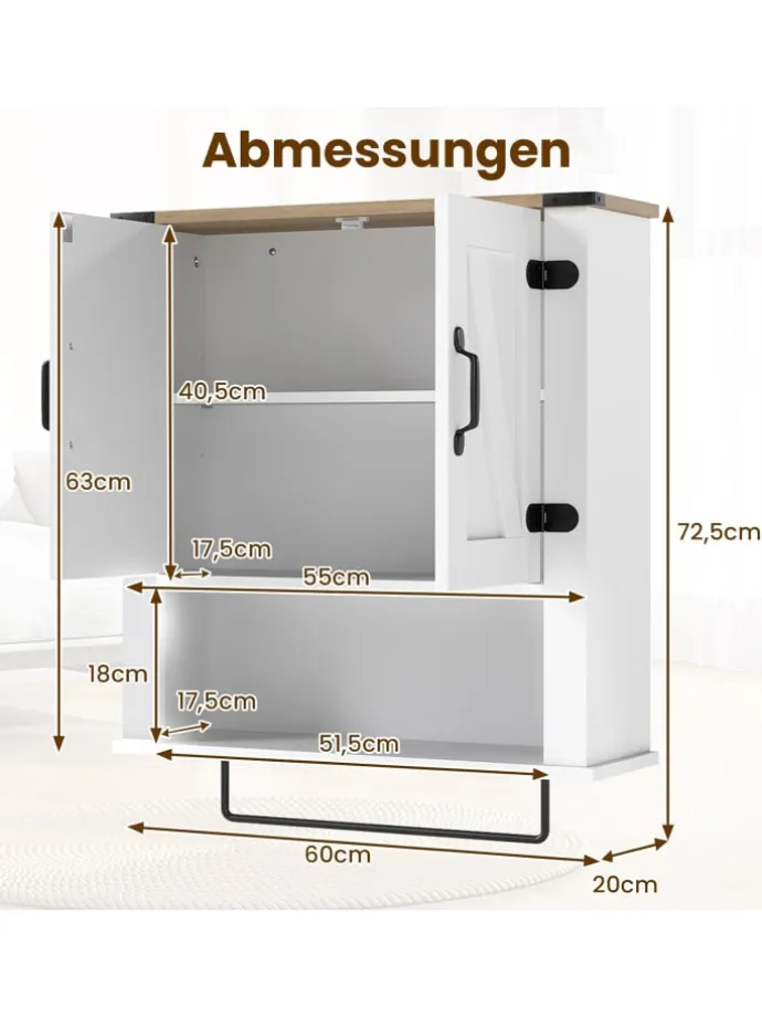 Badschrank hängend 60 x 20 x 72,5 cm in Weiß