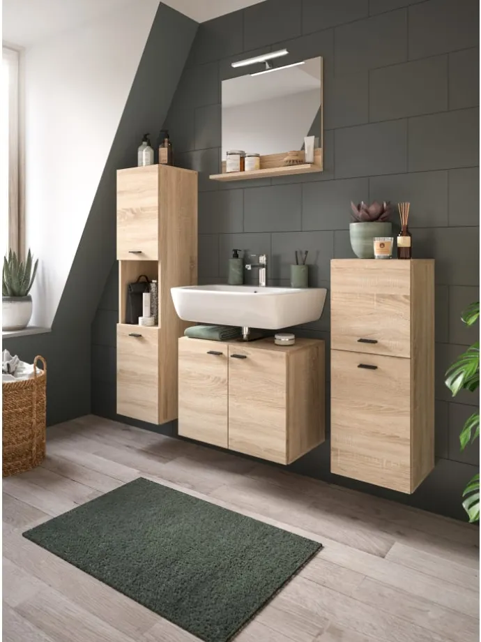 Badschrank in Eiche Sonoma Nachbildung - (B) 30 x (H) 125 x (T) 29