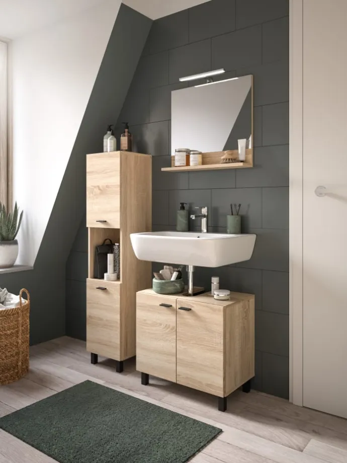 Badschrank in Eiche Sonoma Nachbildung - (B) 30 x (H) 125 x (T) 29